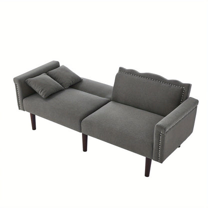 2-In-1 Bankbed – Slaapbank – Sofa Bed – Bedbank – Bank Sleeper – Verstelbare Rugleuningen – Houten Frame Donker Walnoot – Grijs – Comfortabel Schuim