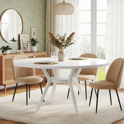 Ronde Eettafel – Eetkamertafel – Keukentafel – Ronde Tafel – Witte Tafel – MDF Tafelblad – Stabiel Metaal Onderstel – Ø 119 cm Voor 4-6 Personen