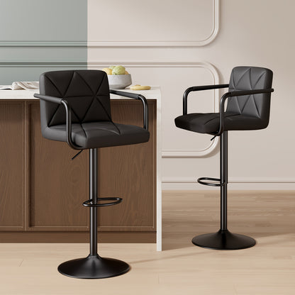 Barstoel – Barkruk – Barstoelkruk – Barstoelen – Barkrukken – Set Van 2 – Verstelbare Hoogte – 360° Draaibaar – Ergonomisch Met Traagschuim Rugleuning & Armsteun – Stevig Metalen Frame – Compact Ontwerp Voor Binnen