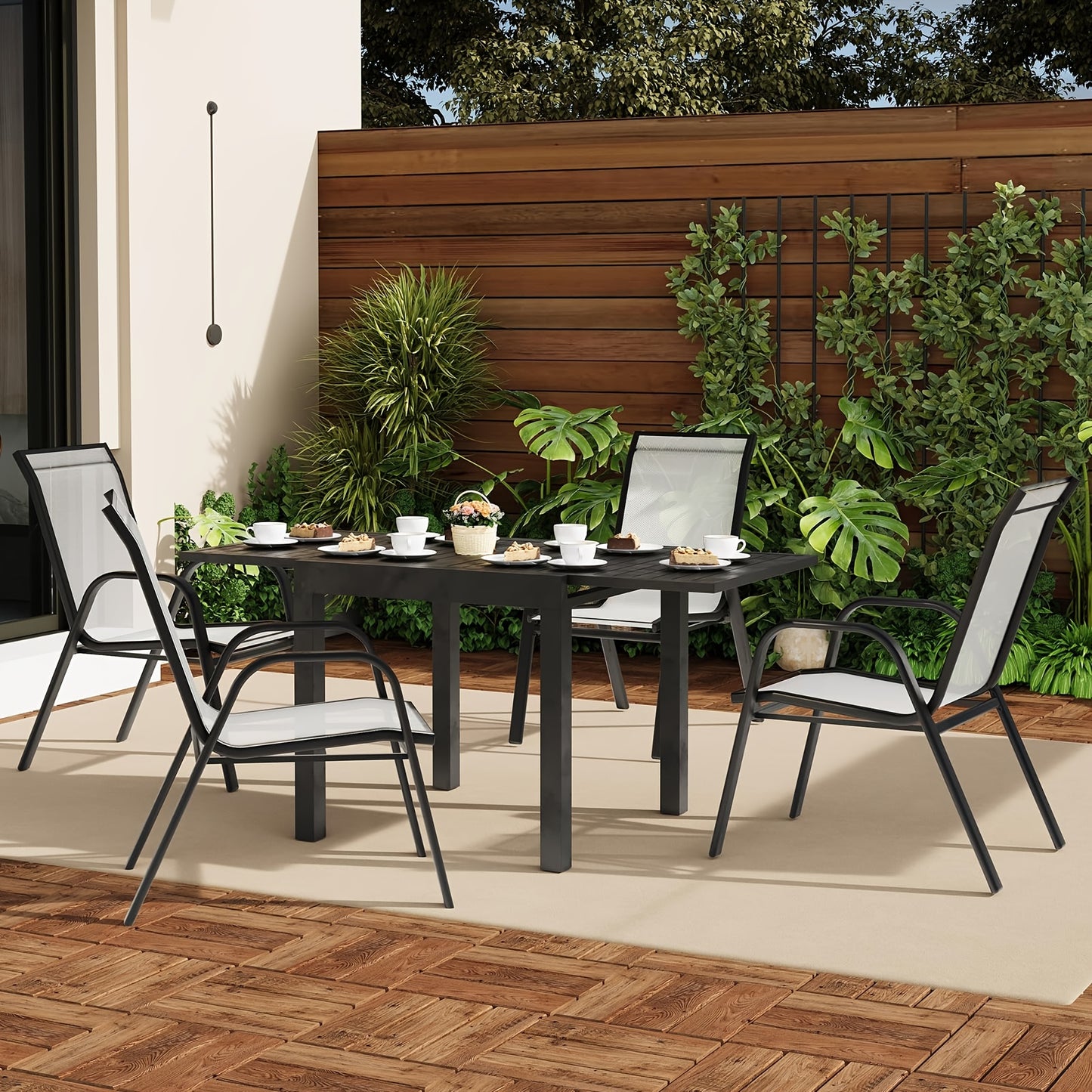 Tuinstoel – Tuinstoel – Stapelstoel – Terrasstoel – Eetstoel – Set van 4 – Metalen Frame – Ademend Textilene