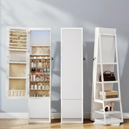 Sieradenkast – Juwelenkast – Spiegelkast – Sieradenopberger – Make-upkast – 4-in-1 Design – Afsluitbaar Met Volledige Spiegel – Vintage Kleur – MDF & Fluwelen Bekleding