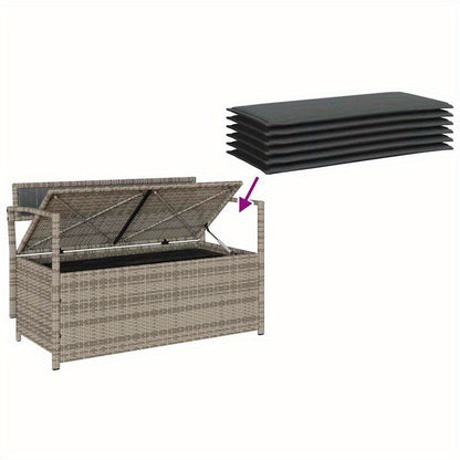 Tuinbank Met Opbergruimte – Buitenbankje – Patio Bank – Balkonbank – Loungeset – Weerbestendig Grijs – Duurzaam Poly Rattan & Hardhout