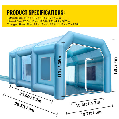 Opblaasbare Spuitcabine – Mobiele Verfspuit Tent – Auto Spuitcabine – Spuitbox – Lakruimte – 9x6x4 Meter – Duurzaam Oxford Doek – Krachtige Ventilatoren & Filter