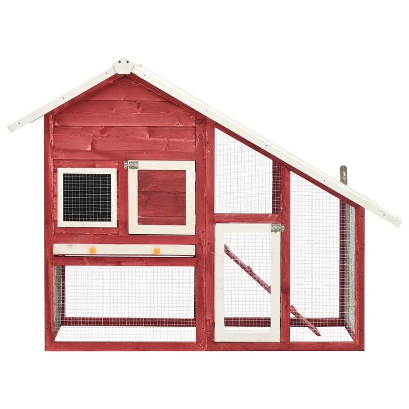 Konijnenhok – Knaagdierenhok – Dierenverblijf – Houtkooi – Grenenhouten Kooi – Rood-Wit – 140x63x120 cm – Robuust Grenenhout