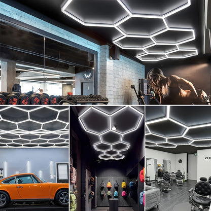 Hexagon LED Garagelamp – Honingraat LED Licht – Hexagon Werkplaatsverlichting – LED Buislamp – Plafondlamp Workshop – Hoge Energie-efficiëntie – Helder Koel Wit Licht