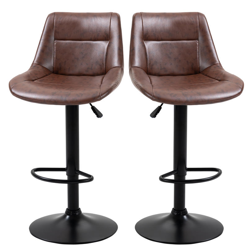 Set of 2 bar stools, height-adjustable, including footrest, 46.5cm x 50cm x 108cm, black + brown,  Vintage Aesthetic, Classic Design, Heightadjustable Stools, Swivel Stools, Bar Owners, Apartment Dwellers