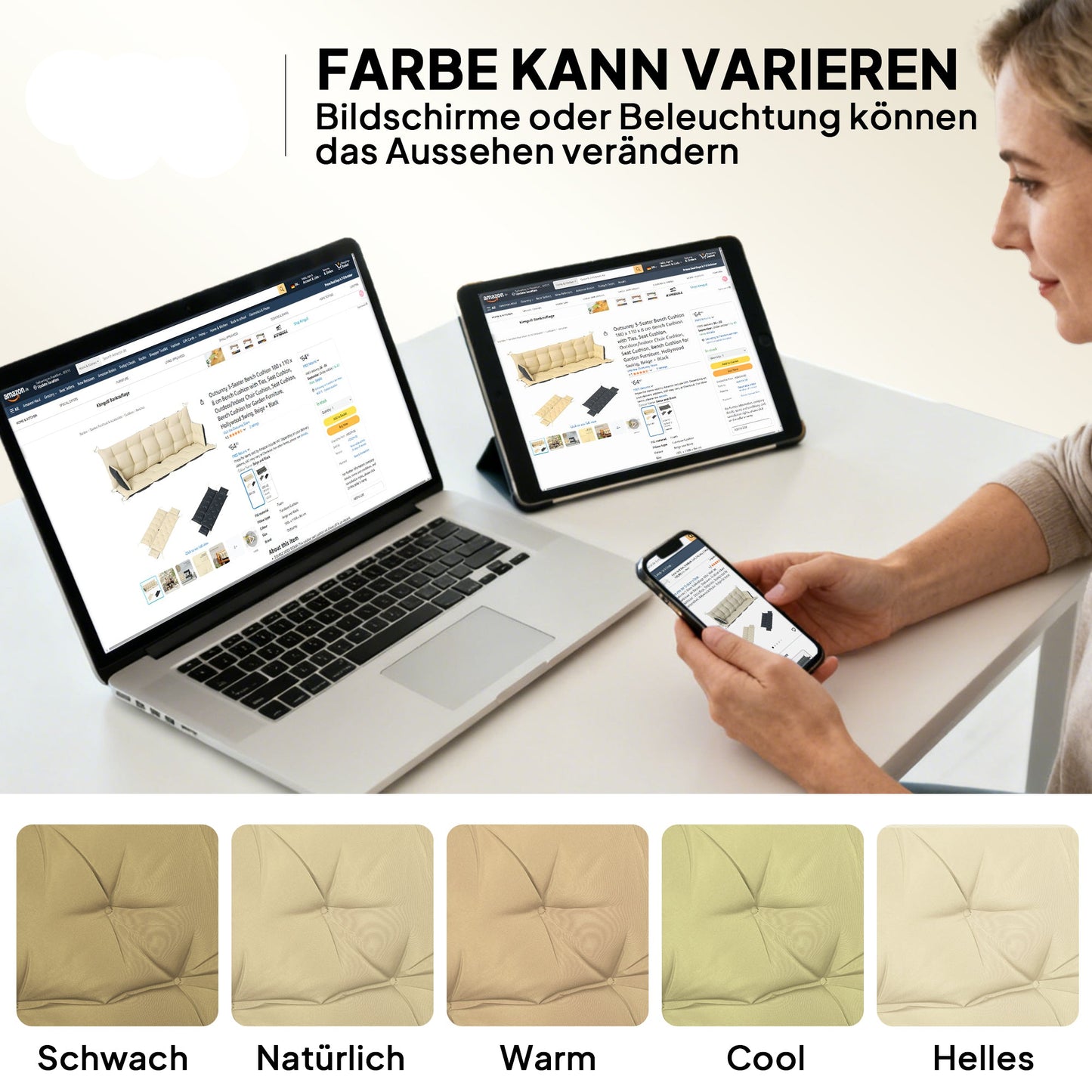 Buitenkussen – Tuinkussen – Sierkussen – Tuinstoelkussen – Bankkussen – Waterafstotend – Polyester Schuim 180x110x8 cm – Beige Zwart