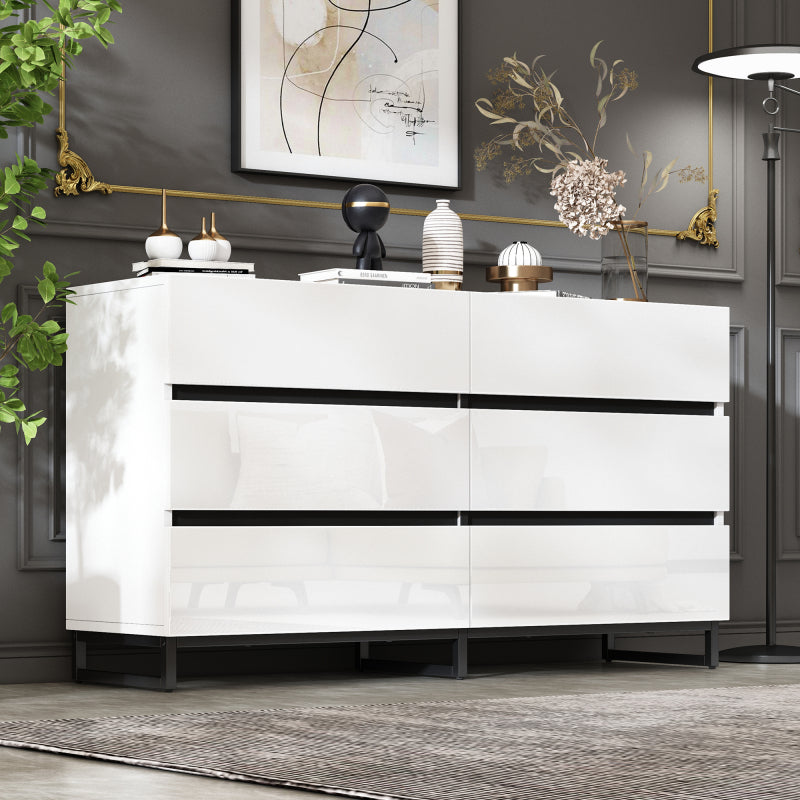 Retro Sideboard – Dressoir – Opbergkast – Kast – Sideboard Kast – Grote Capaciteit – Metalen Poten – Wit Zwart Hoogglans – Luxe Gouden Handgrepen