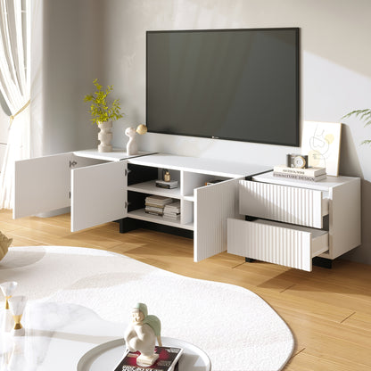 TV Meubel – TV Dressoir – TV Kast – Media Meubel – Televisiemeubel – Massief Hout – 3 Deuren & 2 Laden – 190 cm – MDF – Geen Stroomvoorziening