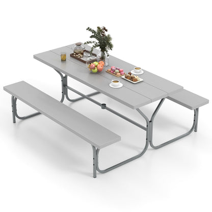 Biertafeltje – Biertafel – Bierbank – Biertafelset – Biertentset – Weerbestendig HDPE Tafelblad – Inclusief Parasolhouder – Voor 6-8 Personen – Grijs