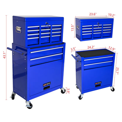 Gereedschapskist – Werkplaatskast – Tool Chest – Gereedschapskast – Metaalkist – 8 Laden – RVS Stalen Constructie – Mobiel Met 4 Wielen – Slot En Afneembare Toolbox