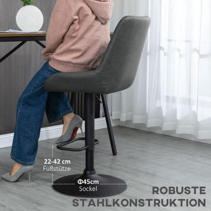 Barstoel – Barkruk – Barstoel Kruk – Keukenstoel – Barstoelen – Verstelbaar – Met Voetensteun – Met Gestoffeerde Zitting – Met Metaal Frame – Open Rugleuning – Donkergrijs/Zwart
