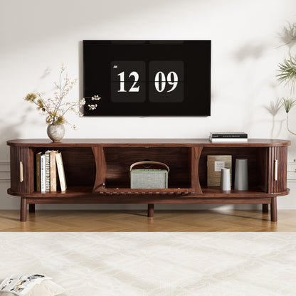 Tv Meubel – Tv Kast – Entertainment Meubel – Tv Dressoir – Media Meubel – Bruin – Schuifdeuren en Inklapbare Middenklep – 165x39,5x46 cm – Geschikt Voor Tv Tot 65 Inch