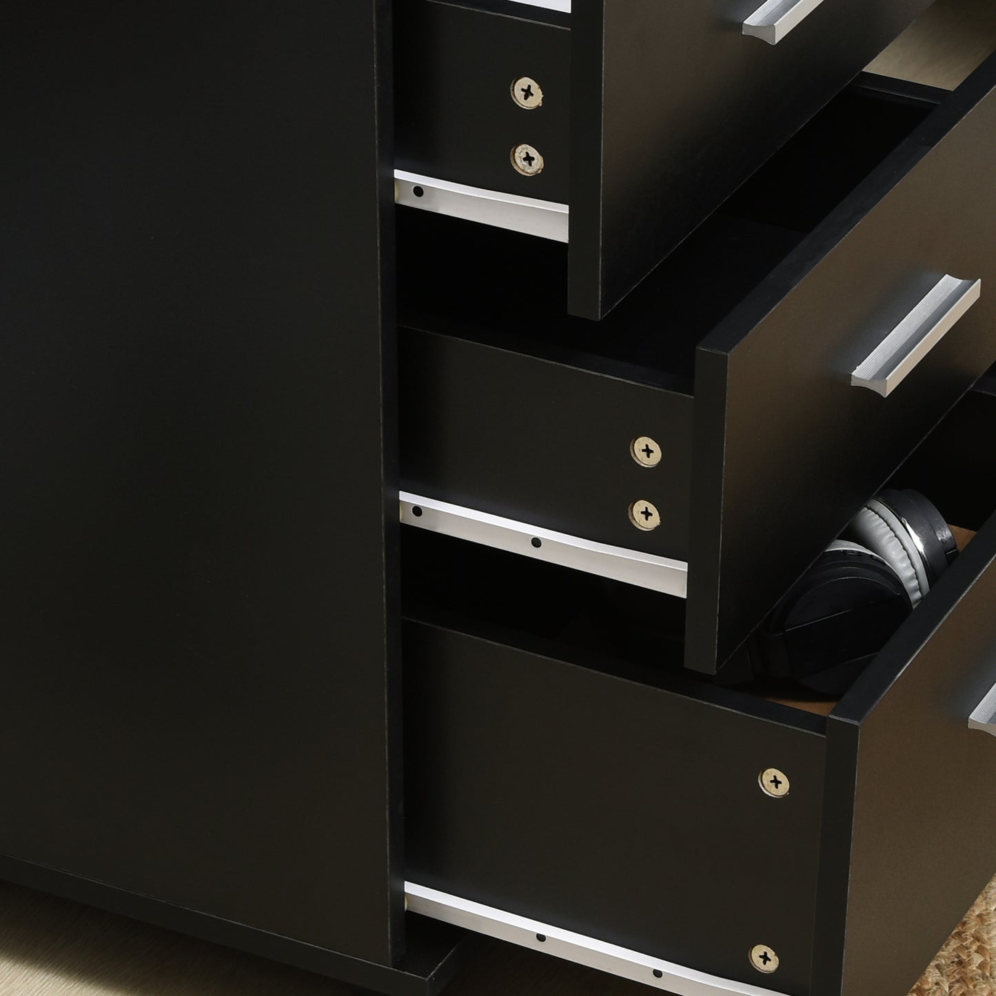 Bureaukast – Ladeblok – Opbergkast – Verrijdbare Kast – Bureau Organizer Zwart – 3 Gelockte Laden – Compact 40x40x61,5 cm