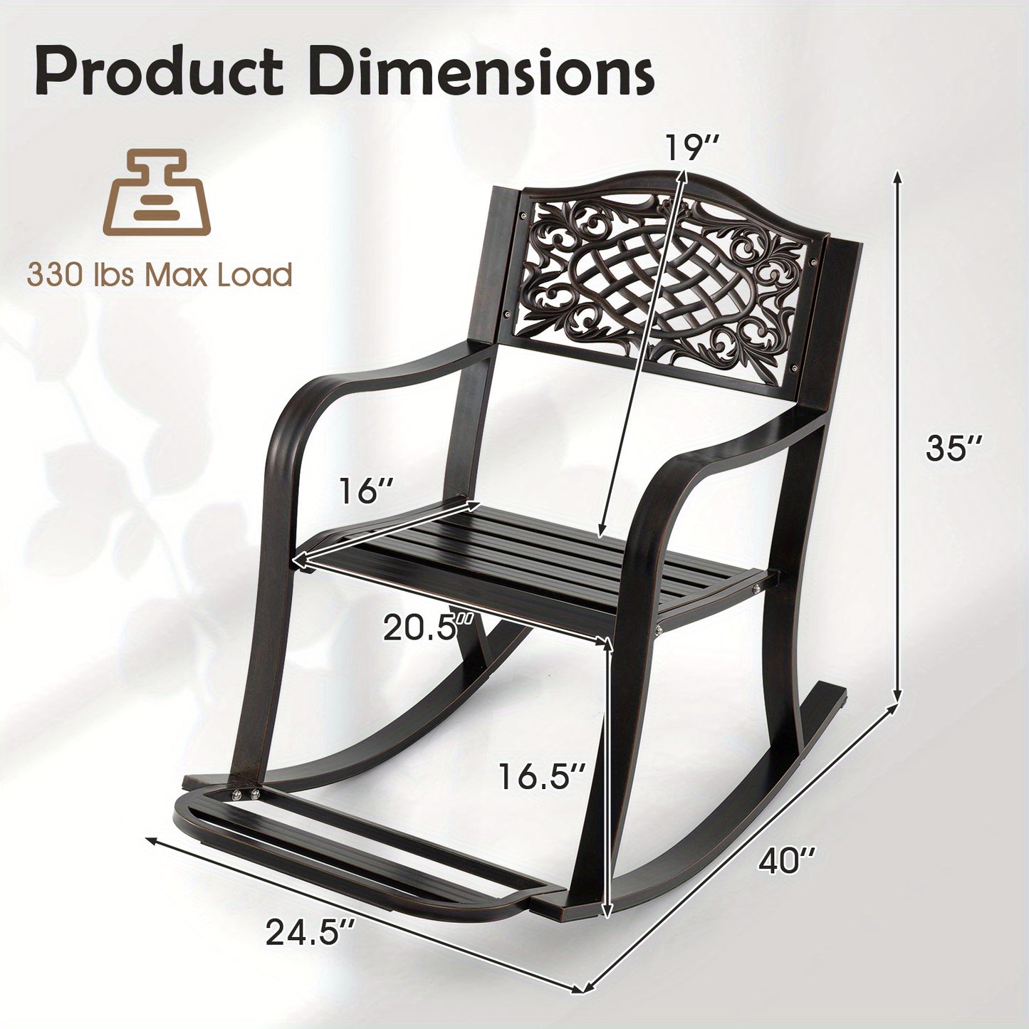 Schommelstoel – Relaxstoel – Fauteuil – Tuinstoel – Loungestoel – Gepoedercoat Aluminium – Antislip Voetjes – Voetensteun – Bloemmotief – Zithoogte 42 cm – Max. 150 kg draagkracht