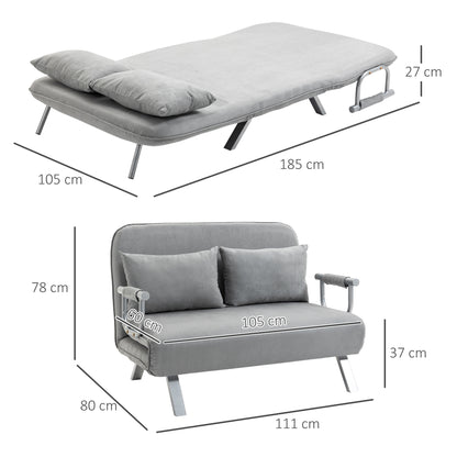 2-Zits Slaapbank – Tweezitsbank – Slaapbankje – Logeerbed – Zetel – Lichtgrijs – Inclusief 2 Kussens – Compact & Duurzaam