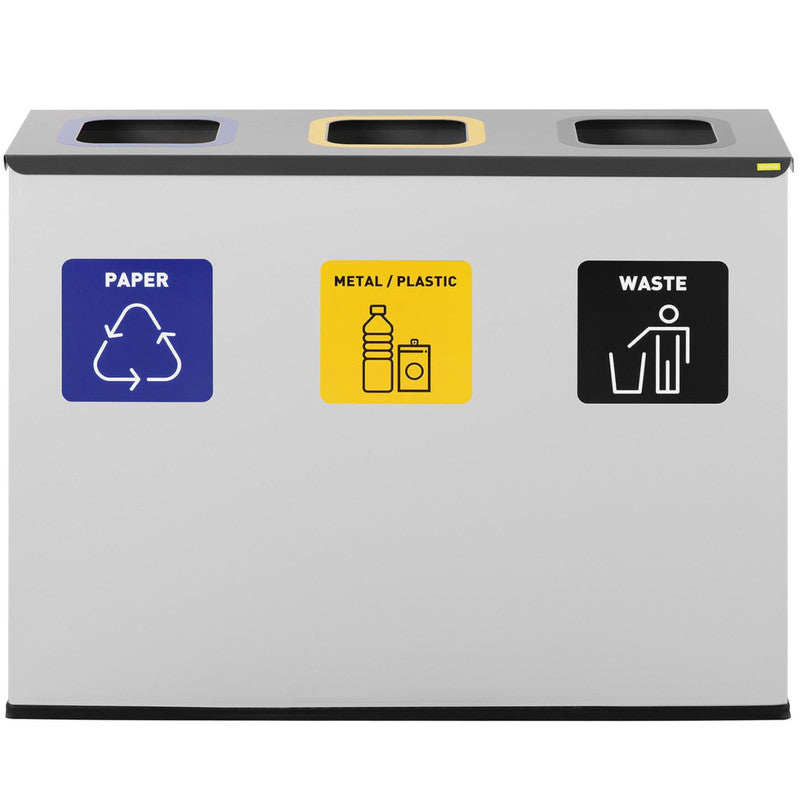 3-vaks afvalbak – afvalstation – afvalscheider – afvalcontainer – afvalemmer – 180 liter capaciteit – stevig gelakt staal