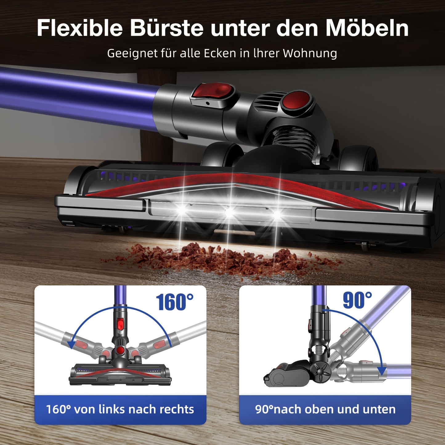 Authmic Cordless Vacuum With Touchscreen Display And Anti-Tangle Brush, Up To 55 Minutes Runtime, Suitable For Carpets, Hard Floors, And Pet Hair.
