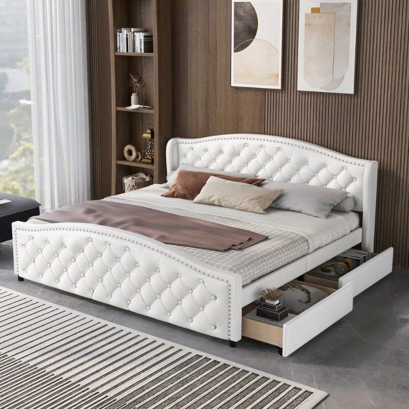Boxspringbed – Tweepersoonsbed – Slaapbed – Stofbed – Opbergbed – 180x200 cm – Hoog Gestoffeerd Hoofdeinde – 2 Grote Opbergladen