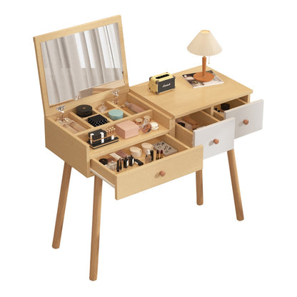 Kaptafel – Make-uptafel – Schminktisch – Verzorgingstafel – Dressing Table – Grote Spiegel – Ruime Opbergruimte Met Lades – 100x78x40 cm – Metaal Zonder Hout