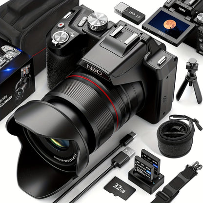 Digitale Camera – Fotocamera – Vlogcamera – Telelens Camera – Digitale Fotocamera – 64MP Resolutie – 16x Optische Zoom – WiFi & App Bediening – 180° Kantelbaar Scherm – Zwart