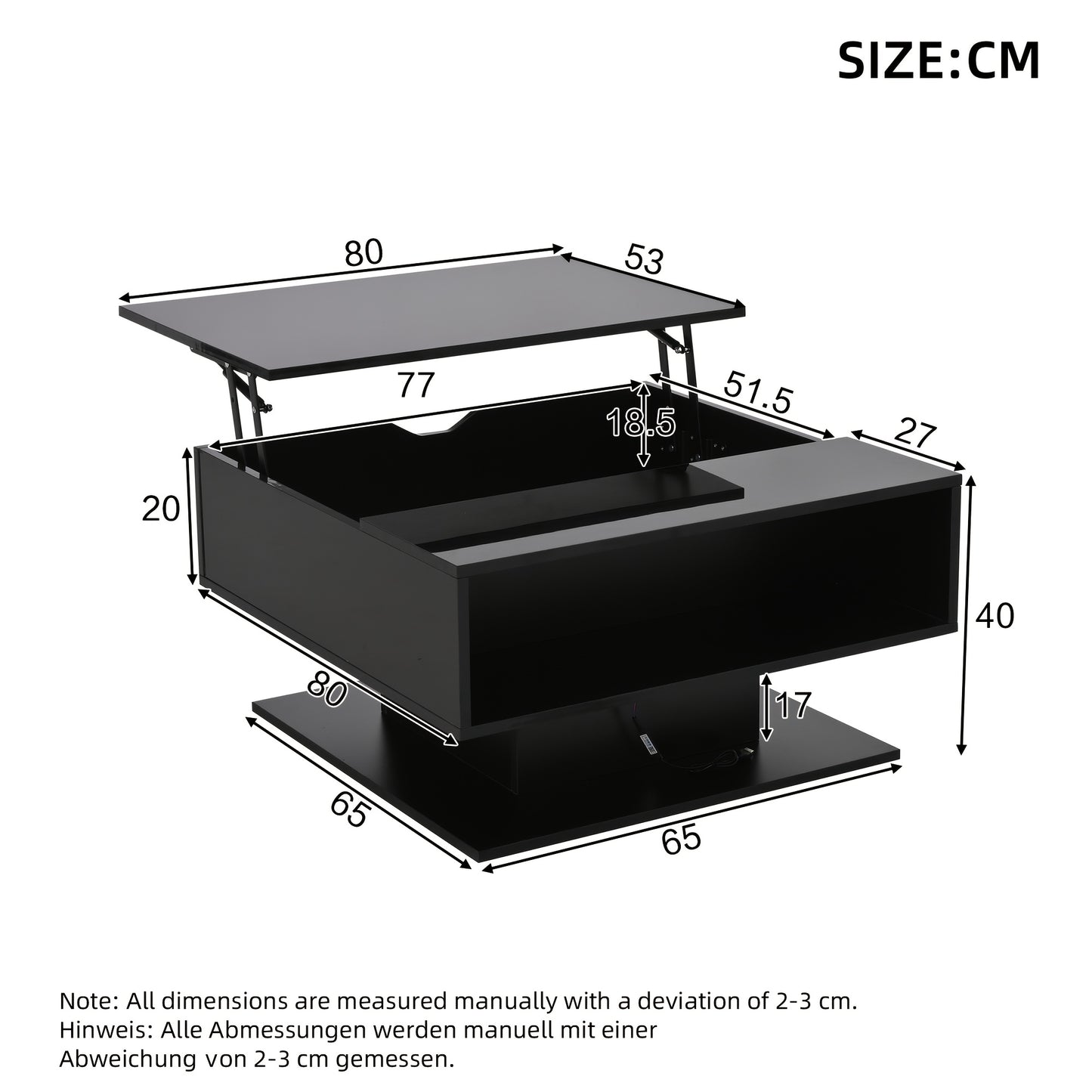 Salontafel – Koffietafel – Woonkamertafel – Bijzettafel – Midden tafel – Hydraulisch Hefmechanisme – Hoogglans Zwart – Ruime Opbergplank – Stevige Constructie