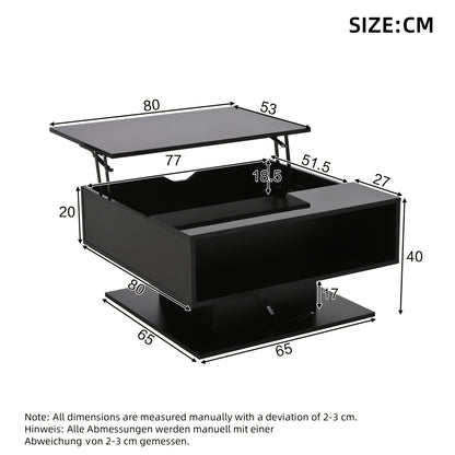 Salontafel – Koffietafel – Woonkamertafel – Bijzettafel – Midden tafel – Hydraulisch Hefmechanisme – Hoogglans Zwart – Ruime Opbergplank – Stevige Constructie