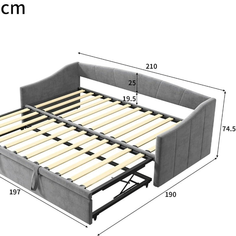 Gestoffeerd Bed – Bedframe – Éénpersoonsbed – Slaapbank – Bedframe Velvet – Grijs – Stevig Metalen Frame – 12 Houten Latten – 90x200 cm – Geen Boxspring Nodig