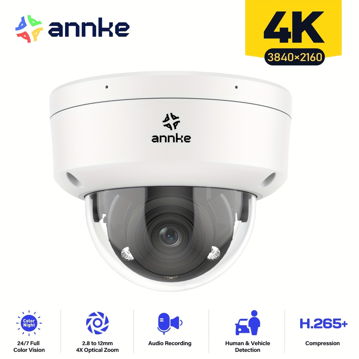 Beveiligingscamera – IP Camera – Surveillance Camera – Turret Camera – CCTV Camera – 8MP Ultra HD 4K Resolutie – 4x Optische Zoom Met Kleurennachtzicht