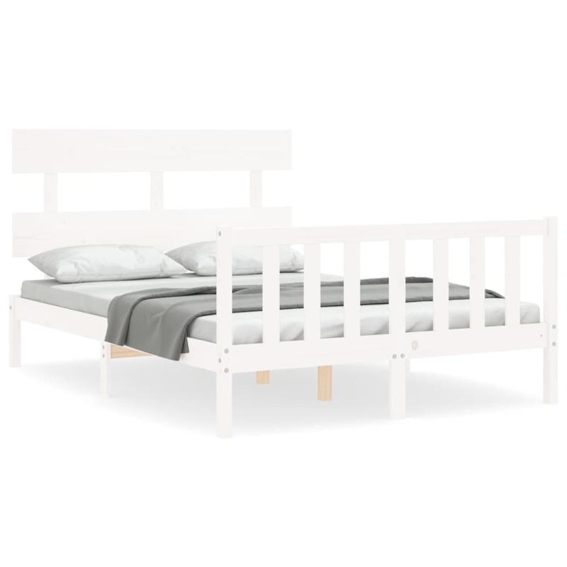 White Wooden Bed Frame 120x200cm - Contemporary Minimalist Design with Headboard, Easy Assembly, Durable & Removable, Perfect for Modern Bedroom Decor, Bedroom Furniture, Sleek Headboard, Sturdy Construction