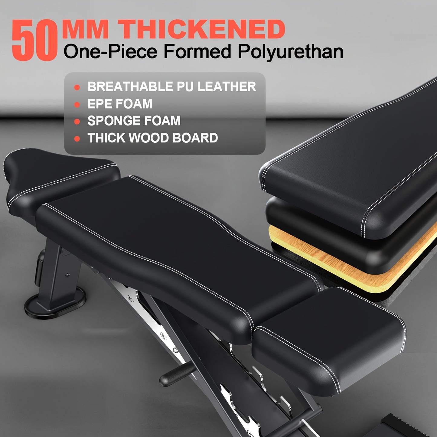 1 VOWVIT Folding Weight Bench | Adjustable Multifunctional Training Bench, Stainless Steel, Universal Fit for Full Body Workouts