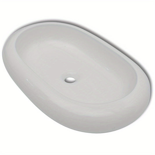 Wastafel – Waskom – Fontein – Badkamerbak – Wasbak – Ovaal Design – Keramiek – 63 x 42 cm – Wit – Duurzaam – Eenvoudig Te Reinigen