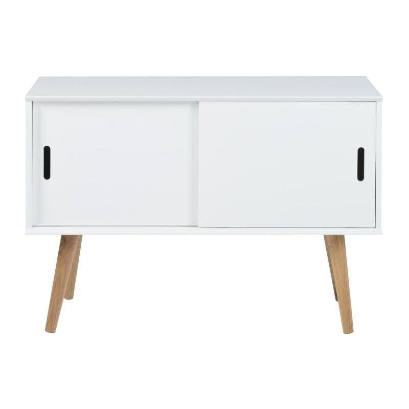 Mitra White Dresser with Sliding Doors, Scandinavian Style - QUORE
