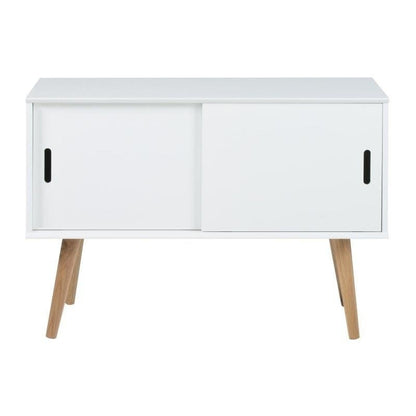 Mitra White Dresser with Sliding Doors, Scandinavian Style - QUORE