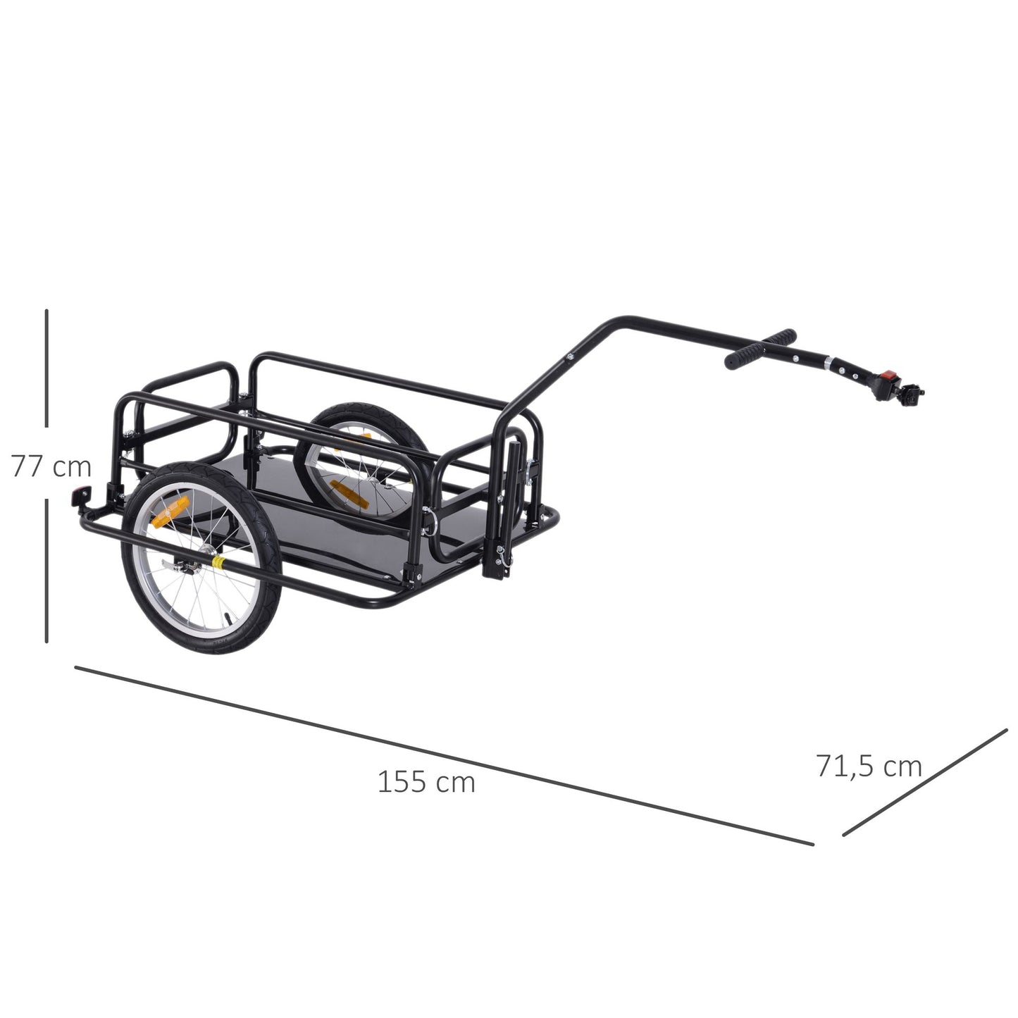 Bicycle Trailer Folding Cargo Trailer with Coupling, Coupler & Reflectors Transport Cart Up to 40 Kg Loadable, Transport Trailer Trailer for Camping, Shopping, Moving 155 X 71.5 X 77 Cm