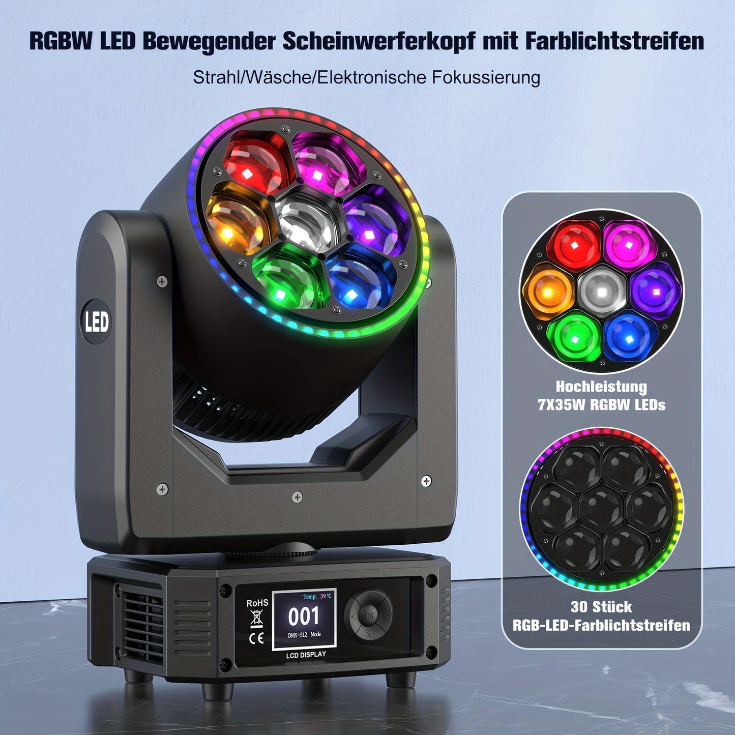 Movinghead – LED Moving Head – Podiumverlichting – Disco Licht – DJ Verlichting – 7x50W RGBW 4-in-1 – Variabele Zoom & Multi Mode