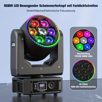 Movinghead – LED Moving Head – Podiumverlichting – Disco Licht – DJ Verlichting – 7x50W RGBW 4-in-1 – Variabele Zoom & Multi Mode