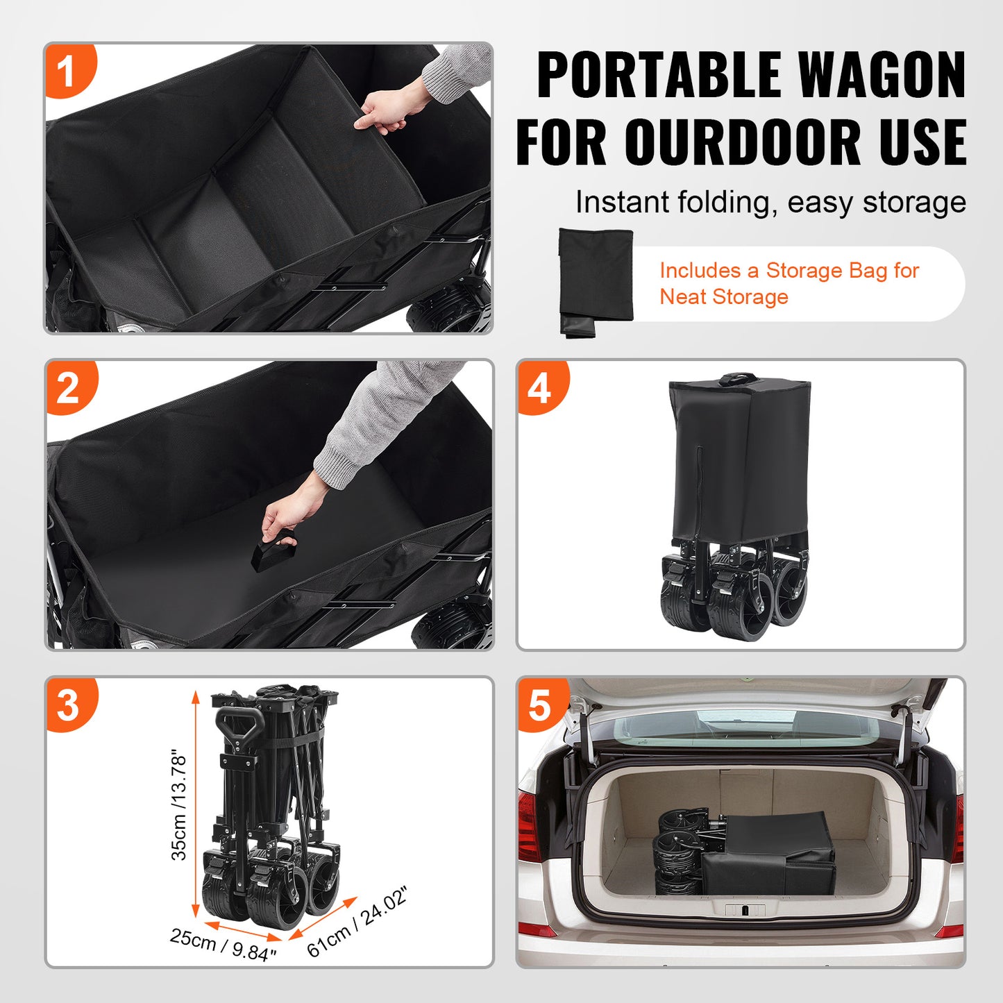 Opvouwbare Wagon – Vervoerswagen – Bolderkar – Strandwagen – Campingkar – Max 120 kg Draagvermogen – Stevige All-Terrain Wielen