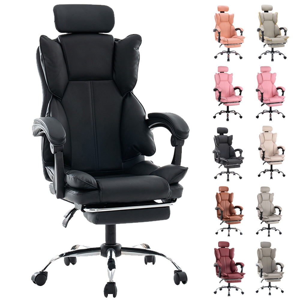 Ergonomische Bureaustoel – Gamingstoel – Werkstoel – Kantoorstoel – Stud Stoel – Verstelbare Zithoogte – PU Lederen Bekleding – Paars Wit – 5-Wiel Basis – Stevige Rugsteun