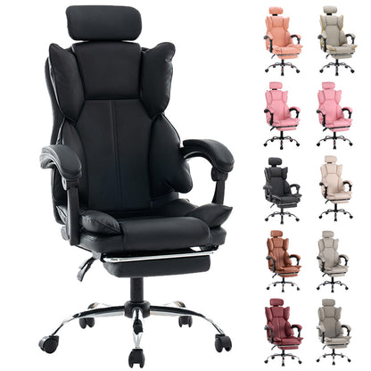 Ergonomische Bureaustoel – Gamingstoel – Werkstoel – Kantoorstoel – Stud Stoel – Verstelbare Zithoogte – PU Lederen Bekleding – Paars Wit – 5-Wiel Basis – Stevige Rugsteun