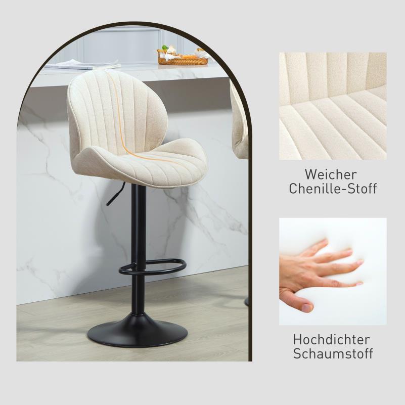 Barkrukset – Barkrukken – Barstoelen – Keukenstoelen – Zitkrukken – Verstelbare Zithoogte – Draaibare Stoffen Zitting – Beige Met Zwart Stalen Frame