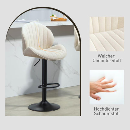 Barkrukset – Barkrukken – Barstoelen – Keukenstoelen – Zitkrukken – Verstelbare Zithoogte – Draaibare Stoffen Zitting – Beige Met Zwart Stalen Frame