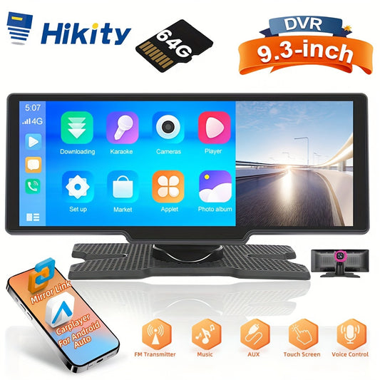 HIKITY NEW 9.3-inch For CarPlayer Stereo Radio Wireless For Android Auto Car Multimedia Player With Touchscreen Mirror Link, FM, USB/AUX/TF, 64G TF Card Universal