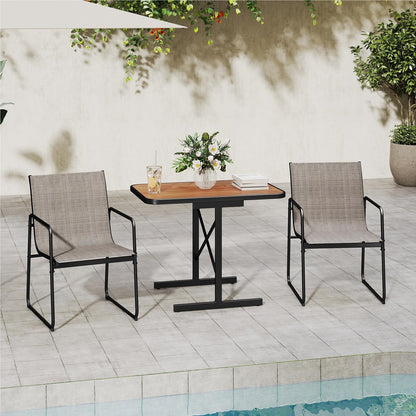 3-delige Tuinmeubelset – Bistroset – Balkonset – Terrasmeubilair – Tuinmeubilair – Ruimtebesparend Ontwerp – Comfortabele Ademend Stof – Zwart Frame Met Bruin Tafelblad