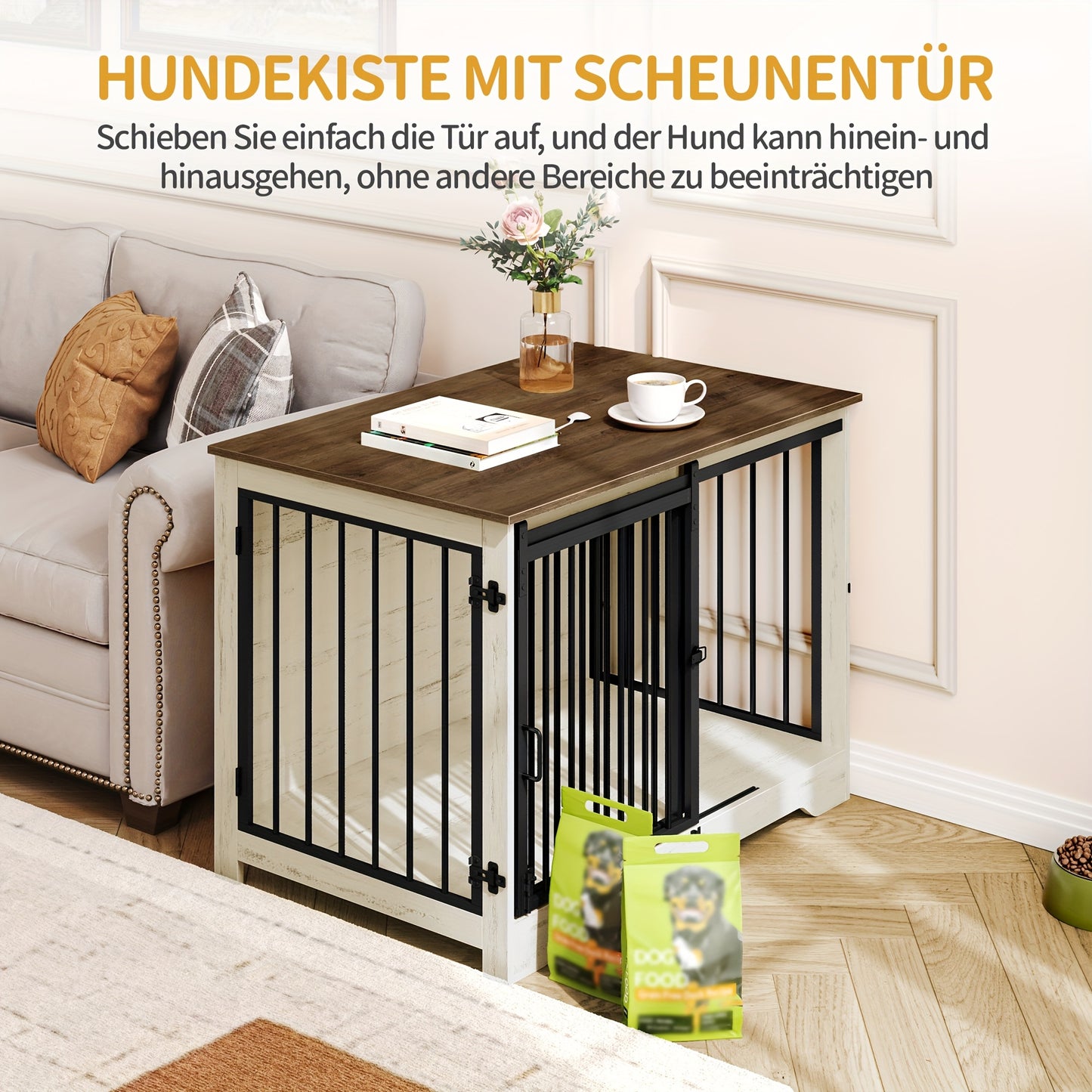 Hondenbench – Hondenkooi – Hondenhok – Huisdierbench – Hondenkennel – Zwart – Dubbele Deuren & Schuifdeur – Versterkt Stalen Frame en Multifunctioneel Meubelstuk