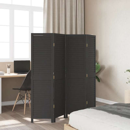 A Room Divider Featuring Four Solid Panels of Black Paulownia Wood, Elegant And Privacy-Enhancing, Ideal for Offices, Bedrooms, And Living Rooms., Aesthetic Room Decor
