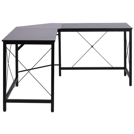 Modern L-Shaped Corner Computer Desk with Storage Shelf - Heavy-Duty MDF & Steel Construction, Space-Saving Home Office Desk with Spacious Work Surface, Black Finish, 150x150x76cm (59"x59") - Ideal for Dual Monitor Setup, Stu