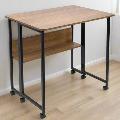 Opklapbare Tafel – Klaptafel – Bureau – Vouwtafel – Bureautafel – Verrijdbaar Met Wieltjes – Industrieel Design Eiken – 80 x 58 x 75 cm
