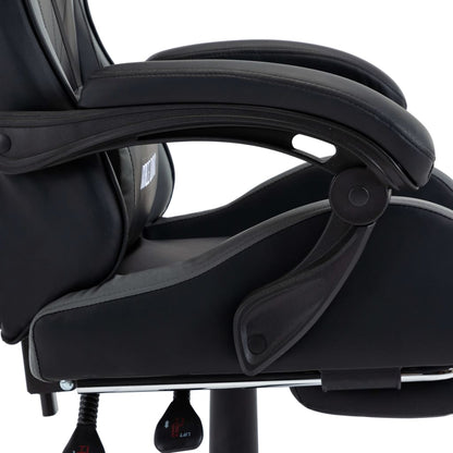 Gamestoel – Gaming Stoel – Game Stoel – Gaming Chair – Bureaustoel – Verstelbare Rugleuning – Inklapbare Voetsteun – Kunstleer – Grijs/Zwart