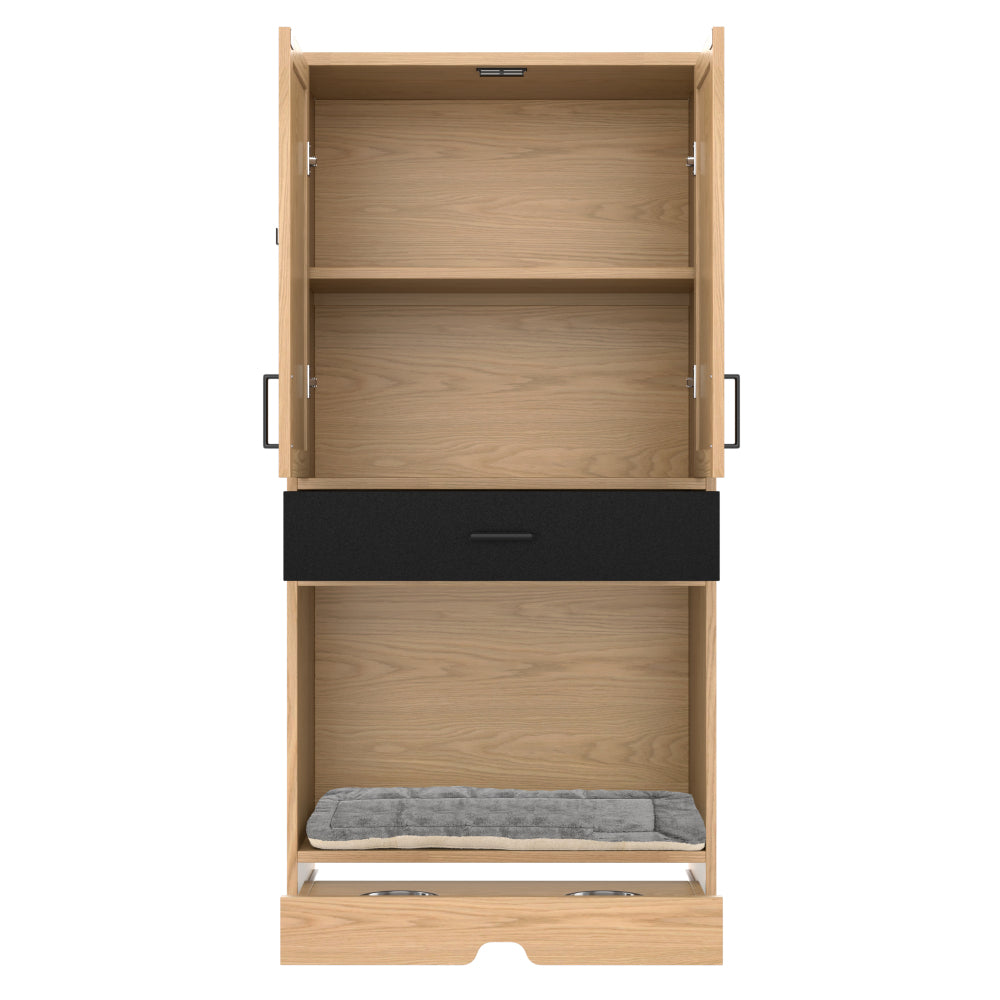 Sideboard – Multifunctionele Kast – Dressoir – Voederstation – Hondenkast – Eikenlook – Hoogte 160 cm – Inclusief Voederstation En Comfortabele Hondenmand